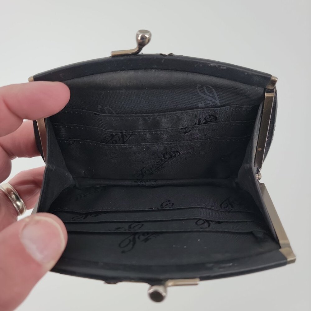 Fossil Leather & Hair-On Hide Frame Wallet Red Black Kiss Lock Clutch - Picture 4 of 8